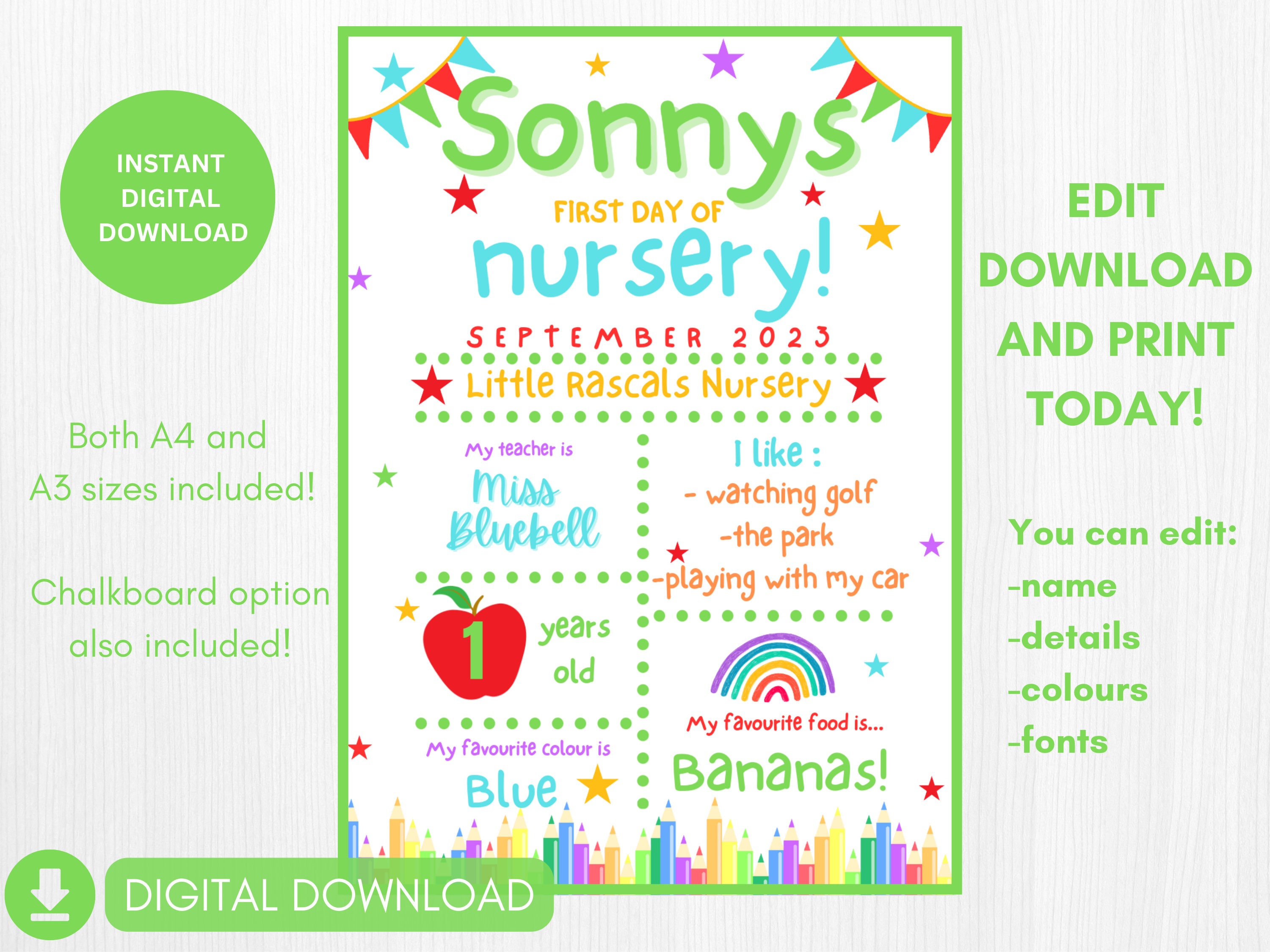 Editable First Day of Nursery Printable, Nursery Printable, 1st Day of ...