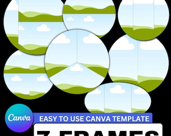 Circle Sections Canva Frames Template, Drag & Drop Photo Design (Digital Download)