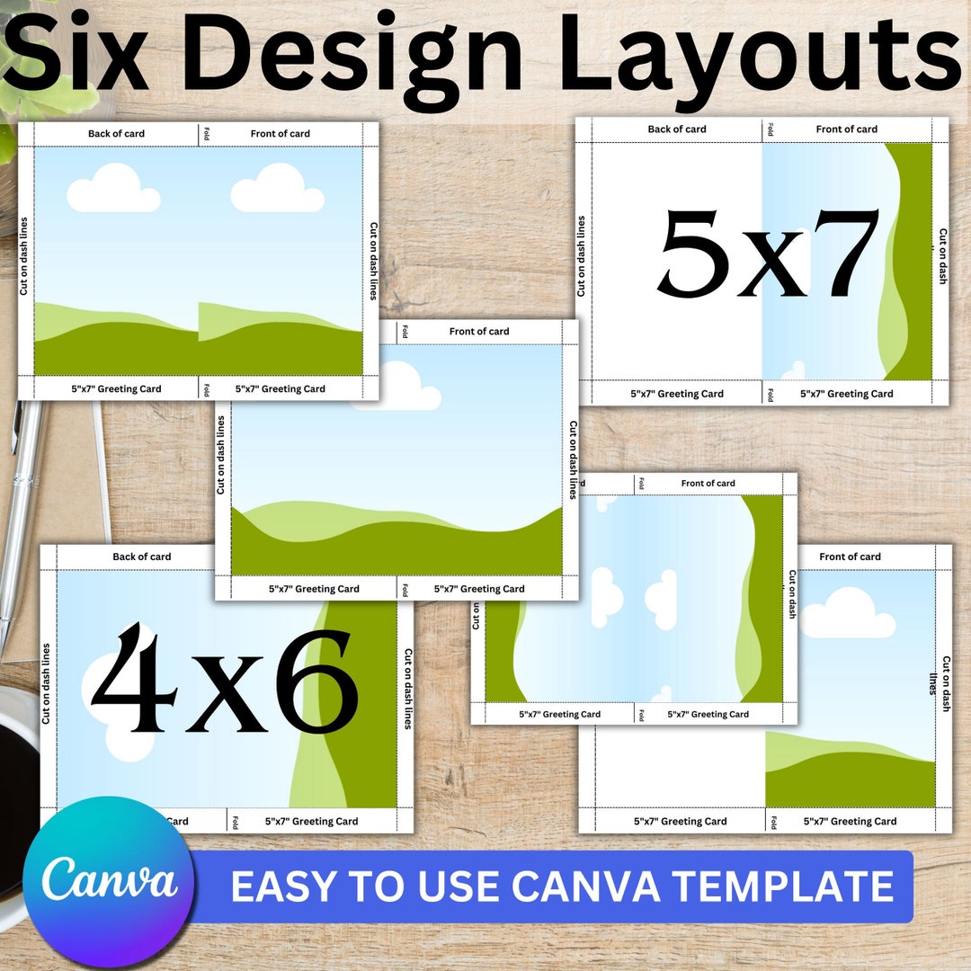 Greeting Card Layout Canva Template: 4x6, 5x7 Sizes (digital Download ...
