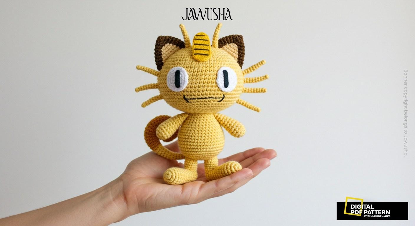 ニャースの編みぐるみ編み図（PDF）、かわいい編みぐるみ動物人形 