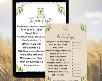 Teddy Bear Baby Shower Game: The Price is Right (Digital Download)
