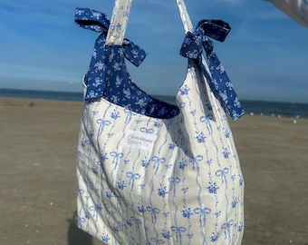 Quilted Bow Tote Shoulder Bag - Handmade Women's Purse Tote Bag for Everyday