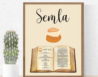 Fika art print / Swedish lifestyle poster / Kitchen print / Home decor / Semla paistry / Scandinavian print / recepie