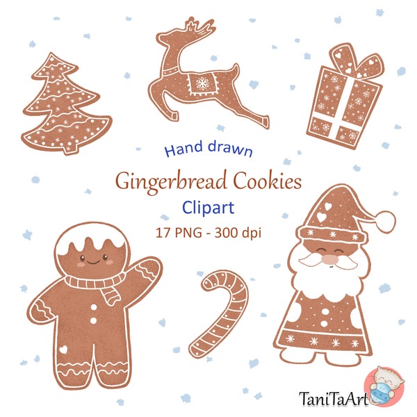 Gingerbread Cookies Clipart, Winter Graphics, Hand Drawn Christmas, Holiday Clipart, Cookies Clipart, Christmas Graphics, Commercial Use