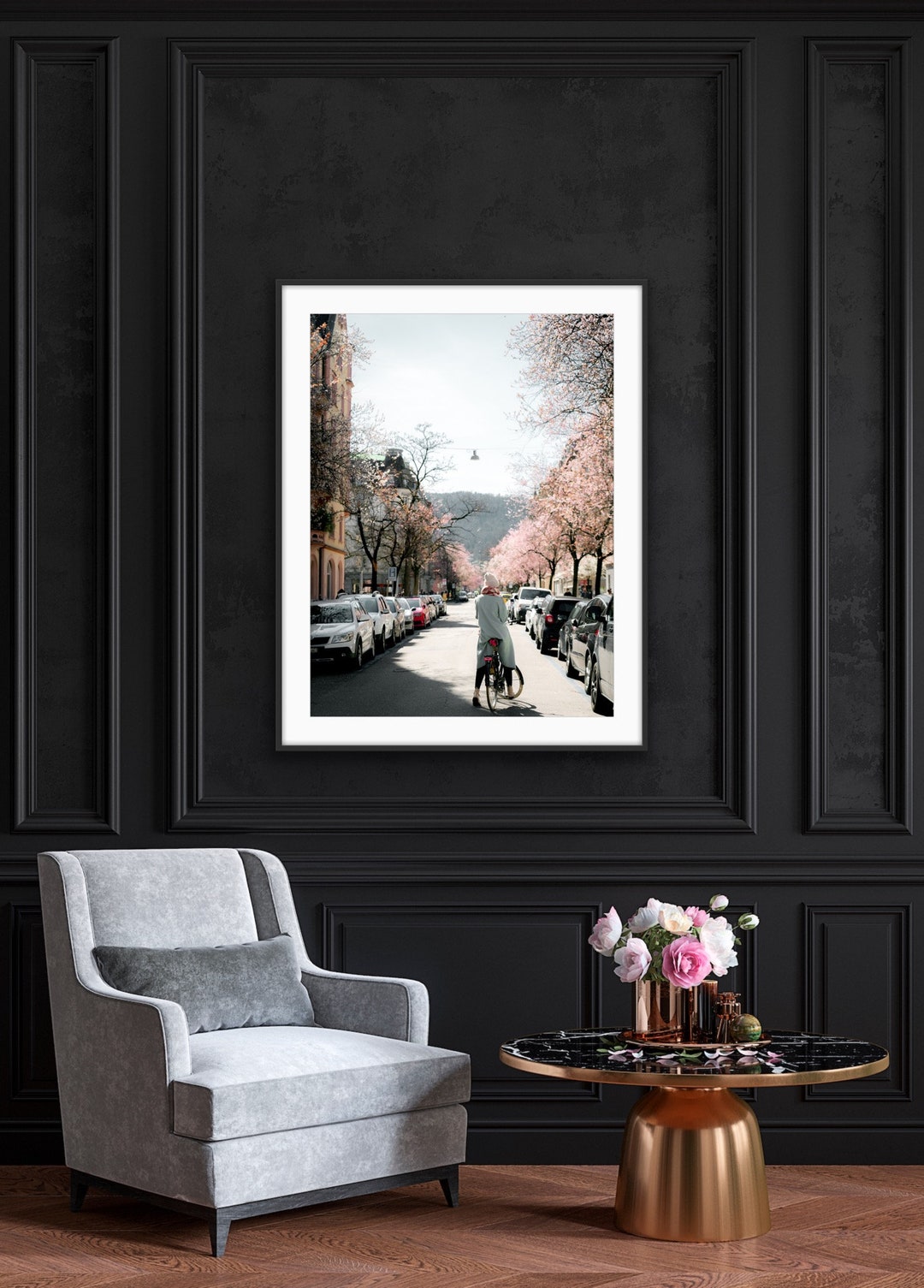 ZÜRICH CHERRY BLOSSOMS, Trees, Bike, Bicycle, Lady, Switzerland, Photo