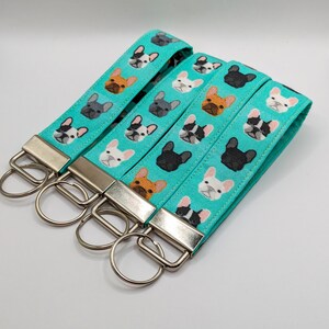 Customizable keychain wristlet | Fabric Key Fobs | French bulldog Frenchie mint | Handmade