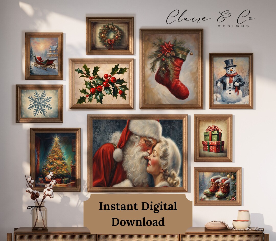 Christmas Season Art Set for Gallery Wall Art for Christmas 10 Piece