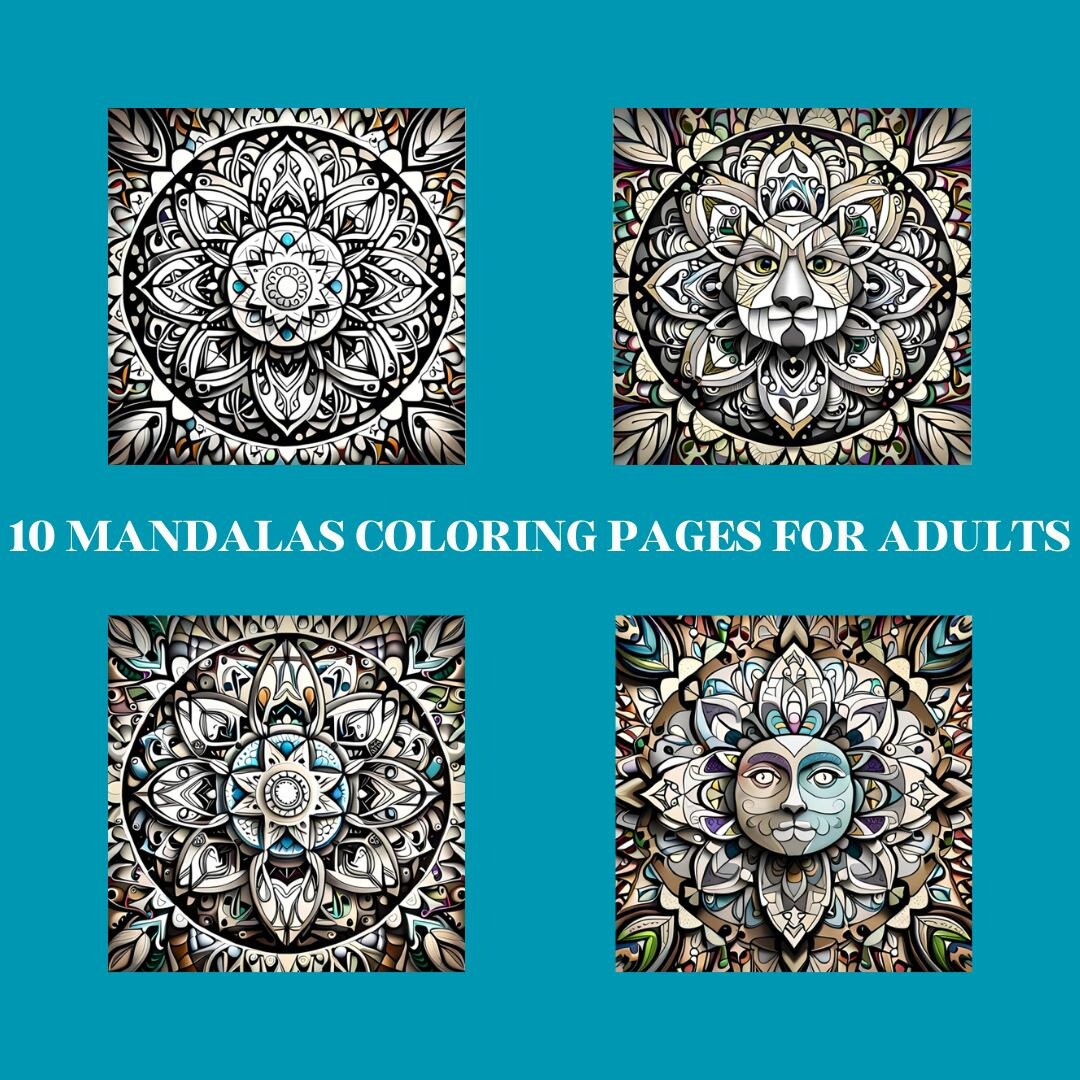 10 Mandalas Coloring Pages for Adults. Mandalas 25 or 50% Painted. PDF