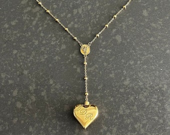 Gold Del Ray Lana Stil Herz Rosenkranz Halskette - Edelstahlkonstruktion - Schiffe aus den USA