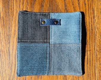Recycled denim coaster, patchwork coaster, bar accessories, recycled denim coaster, mug rug jeans, mug rug denim coaster