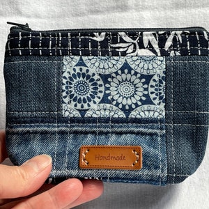 Monedero reciclado Monedero de patchwork Monedero de jeans reciclados Bolso pequeño para guardar cosas Bolso de patchwork reciclado