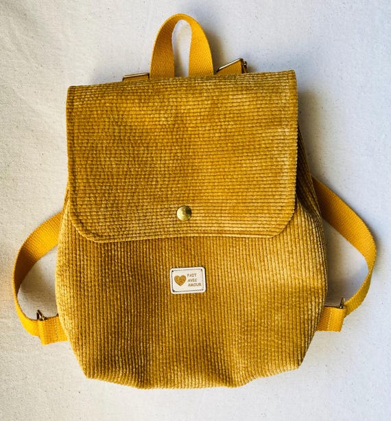 children's backpack, corduroy backpack, small backpack, nursery bag, baby  backpack, backpack, mustard velvet, embroidered bag