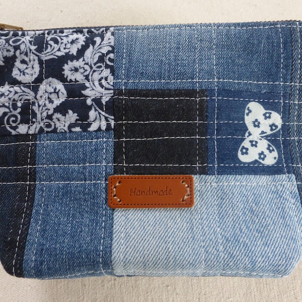 Trousse upcyclé  Trousse en patchwork  Trousse en jeans recyclé Trousse de rangement Pochette en patchwork upcyclé