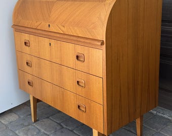 Vintage años 60 Egon Ostregaard Danés Teca Rolltop Secreter Desk / Cómoda