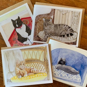 8 cat note cards, stationery, gift for cat lovers, blank cards, gift for mom, gift for grandma, 4 designs, top quality glossy finish paper