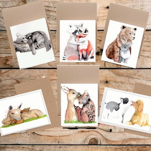 Paquet de 6 cartes, jolies cartes vierges, cadeau pour maman, 6 motifs fantaisistes, amis les animaux