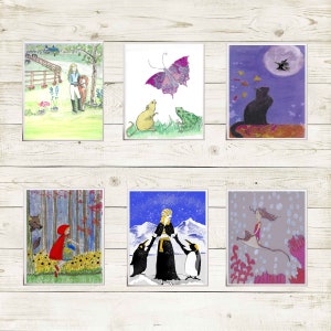 Lot de 6 cartes de correspondance vierges, illustrations d'enfance, cadeau pour maman, jolies cartes vierges, parfaites pour les enfants en toute occasion