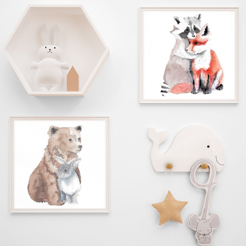Fox and Racoon Digital Download, Woodland Nursery Decor, Children's