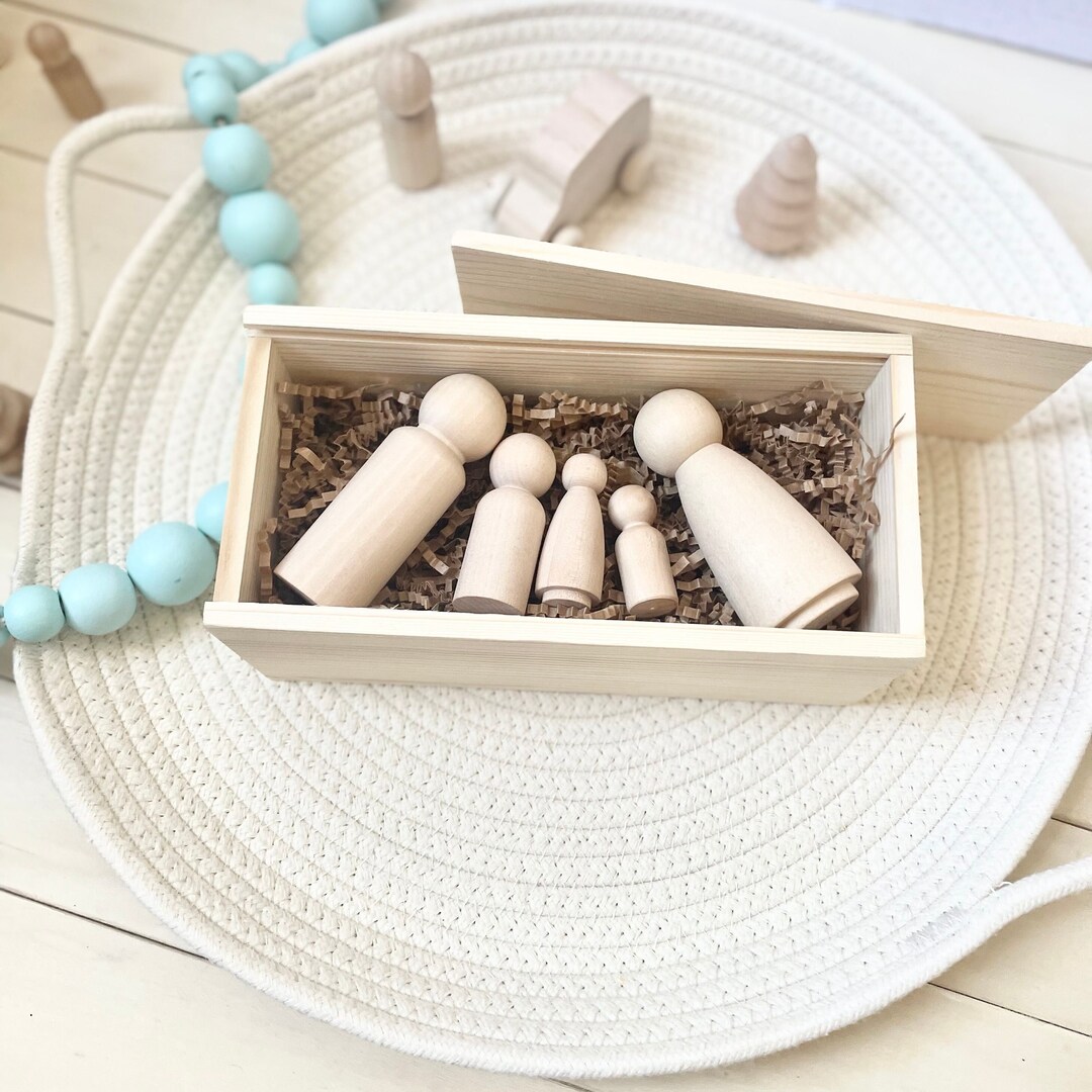 Custom Natural Wood Box With Wood Toy Set Natural Wood Tree Etsy
