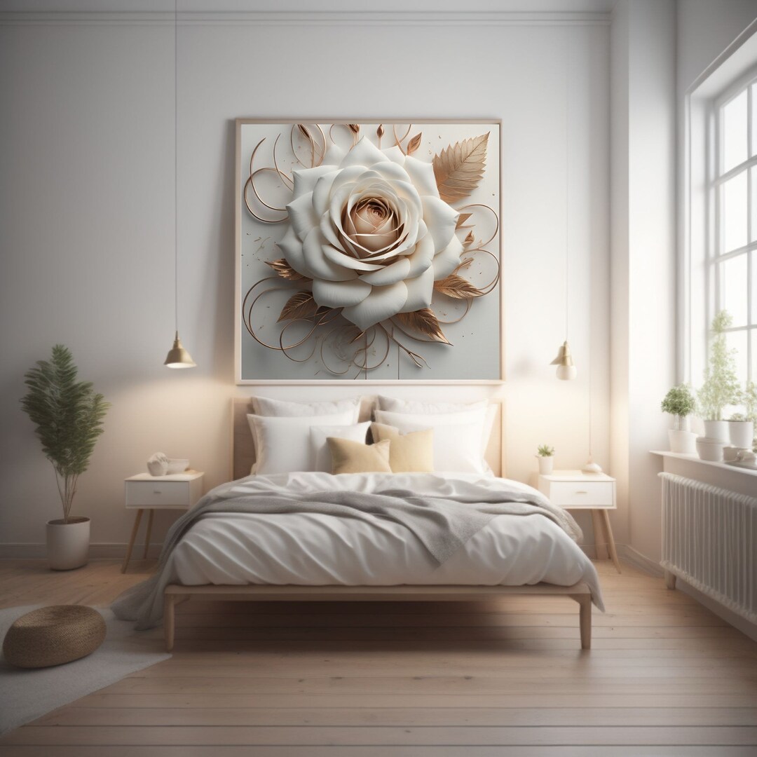 Rose Flower Wall Art, White Rose Wall Art, Floral Wall Art, Printable ...