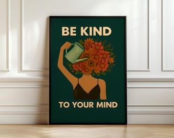 Be Kind To Your Mind Digital Print, Wall Art, Vintage Poster, Retro Poster Print, Music Retro Poster, Vintage Print, Positivity Poster