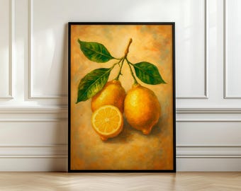 Vintage Lemons Digital Print, Lemon Art, Kitchen Decor, Retro Wall Art, Printable Wall Decor, Vintage Fruit Print, Digital Download