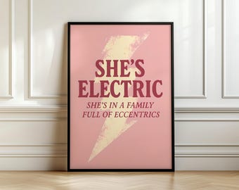 She's Electric Oasis Inspired Digital Art Print, Oasis Wall Art, She's Electric, Music Print, Rock Music Art, Vintage Music Prints, Pink