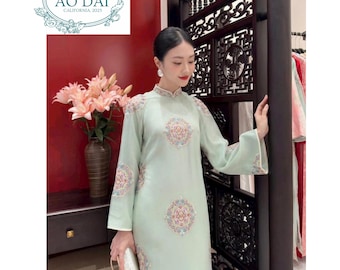 Light Blue Chiffon Ao Dai | Vietnamese Wedding Guest Dress, Bridesmaid Outfit