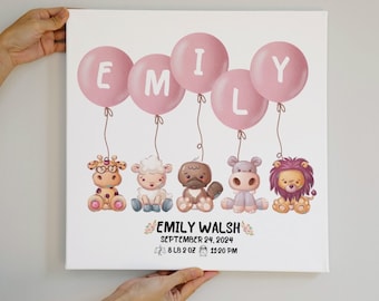 Animal Balloon Personalized Name, Newborn Name Print, Welcome Baby Print Baptism Gift