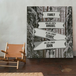 Personalized Name Vintage Street Sign Canvas Wall Art, Street Sign with Names and Birth Dates of Family Members