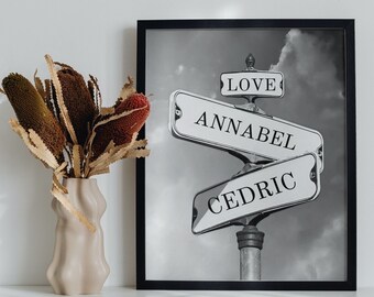 Personalized Custom Couple Portrait, Vintage Street Sign, Vintage Street Sign For Couples, Unique Couple Gift