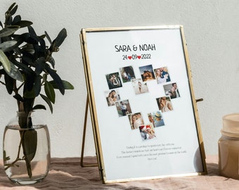 Personalized Heart Photo Collage, Anniversary Collage Gift, Personalized Wedding Photo Gift