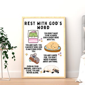 Kids Sleep Bedtime Poster, Bible Verse Nighttime Wall Art, Read & Relax Printable, Kids Mindful Sleep Affirmations for Calm Christian Nights