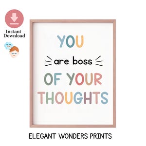 Thoughts Kids Printable | Mental Health Poster for Kids | Positive Thinking Wall Art | Growth Mindset Decor | Therapy Office, CBT Printable