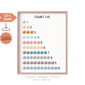 Numbers Rainbow Poster, 1-10 Chart Print, Educational Kids Animal Learning To Count, Kids Wall Art,  Toddler Learning nursery Printable