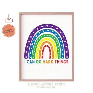 I Can Do Hard Things Poster, Rainbow Classroom Decor, Positive Kids Affirmations, Educational Wall Art, School Counselor, Nursery Decor