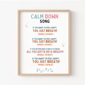 Arte mural con canción "Tranquilízate y Ansiedad", pósteres con canciones "Tranquilízate", arte mural para rincones tranquilos, habilidades de afrontamiento emocional, impresiones sobre salud mental para niños