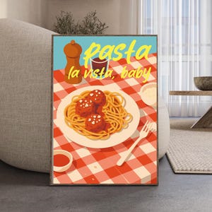 Pasta Poster Italian Food Wall Art Spaghetti Poster Pasta Lover Print Foodie Wall Art Funny Pasta Poster Digital Download kitchen wall art