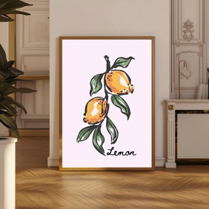 Zitrone, Illustration, moderne Küche Wanddekor, süßes Zitronen Poster, helles Obst druckbare Küchendekoration, minimalistisches Restaurant Küche Poster