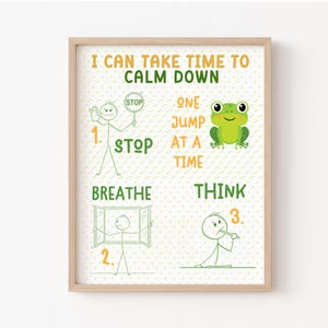 Kalmerende hoekkunst aan de muur, stop met ademen, denk kalm aan schoolkunst, poster geestelijke gezondheid bewustzijn kinderen, groeimindset schooldecor