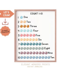 Numbers Rainbow Poster, 1-10 Chart Print, Educational Kids Animal Learning To Count, Kids Wall Art,  Toddler Learning nursery Printable