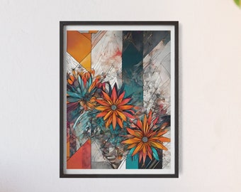 Modern Abstract Floral & Geometric Wall Art, Digital Wall Art for Living Room and Bedroom Wall Decor, Wall Art Digital, Printable Wall Art,