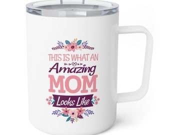 Tazza da caffè isolata Blossoming Mom Love da 10 once per la mamma, Regalo per la mamma, Regalo per la mamma, Regalo per la festa della mamma, Regalo per la mamma, Regalo a tema mamma