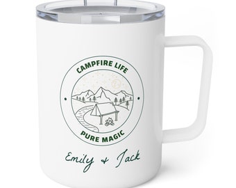 Tazza da caffè personalizzata da 10 once isolata Rustic Adventure per gli amanti del campeggio e dell'escursionismo, tazza da caffè per coppie, regalo per coppie, regalo personalizzato