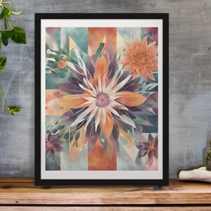 Floral wall art, Abstract wall art, Birthflower Wall art, Wall art for living room and bedroom, wooden framed wall art, Size: 1620 inches image 1