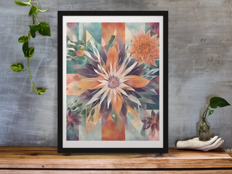 Floral wall art, Abstract wall art, Birthflower Wall art, Wall art for living room and bedroom, wooden framed wall art, Size: 1620 inches image 1