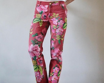 Blumarine Vintage 1990s Floral Printed Straight Leg Jeans