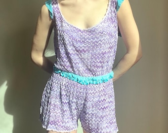 Missoni Purple and White Chevron Knit Romper