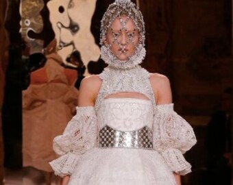 Alexander Mcqueen A/W 2013 Runway Black Leather and silver Metal Corset Belt