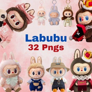 Paquete de imágenes prediseñadas de Labubu PNG: 32 diseños de alta resolución (descarga digital)